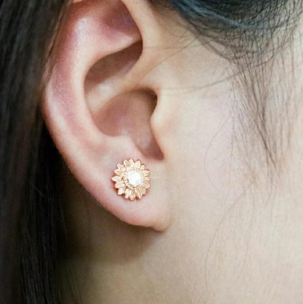 Cubic Zirconia Sunflower Stud Earrings - Picture 3 of 3